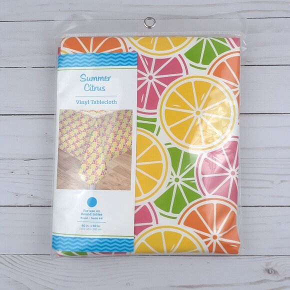 Other - Vinyl Tablecloth Summer Citrus Fruit 60 Inch Round